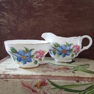 1940s English Bone China Melba Ware Cream and Sugar Set